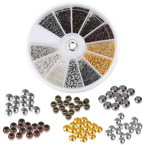 3000 Stück Quetschperlen Set 1.5/2 mm Quetschperlen Mixed Tube Crimp Perlen, Rondelle Perlen Lose Perlen Spacer mit Aufbewahrungsbox, für Halsketten Armbänder Ohrringe Schmuckherstellung
