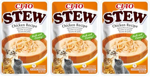Ciao Stew by INABA Cat Treat - Chicken - 3 Pack (40g total) / Moist Cat Treat, Delicious & Healthy Snack, Food Topper, Side Dish, Complement, Natural, Grain Free