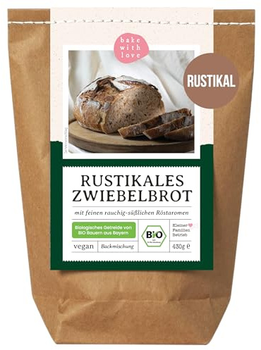 Bio Brotbackmischung Rustikales Zwiebelbrot – mit Röstzwiebeln – herzhaftes Bio Brot ideal für Grillen, Brotzeit & Ofen – auch für Brotbackautomat – Bake with Love – 1er Pack
