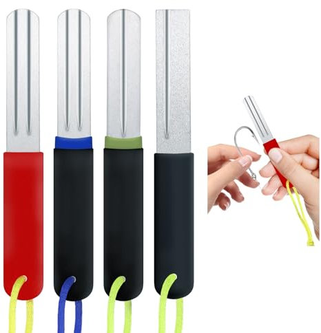 Realand 4 Pack Fishing Hook Sharpener, Diamond Fish Hook File with Double Sided Fine and Coarse Grit Portable Sharpening Tool for Fishing Hook Knife Needle Tweezer