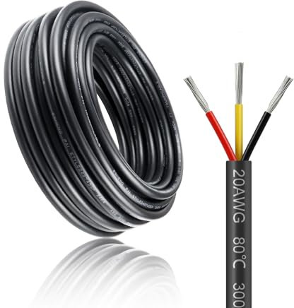 Cavo elettrico a 3 fili, 20 AWG, 3 x 0,5 mm², 10 m, cavo elettrico a 3 fili, 5 V/12 V/24 V, cavo di alimentazione in rame stagnato, 300 V, flessibile e morbido, resistente alle alte temperature,