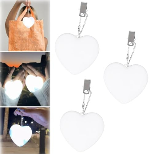 VIMAZ 3 luces de corazón brillantes para bolso, luces de bolso de 2.8 pulgadas, luces de bolsa para bolso, sensor automático activado por tacto, lámpara LED, luces de noche colgantes en forma de