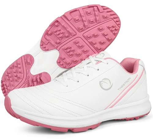 ZHENSI Zapatos De Golf Mujer, Zapatillas De Entrenamiento De Golf Ligeras Cómodas Y Sin Clavos Calzado Deportivo Antideslizante para Exteriores,Rosado,40 EU