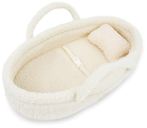 Lullaberry Kuschelige Traum-Puppenwiege – Tragbare Baby-Puppentragetasche – Passend für alle Puppen oder Teddybären bis zu 36 cm – Weiß