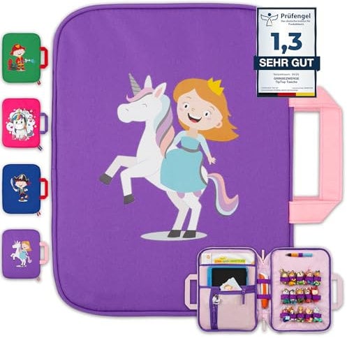GRINSEZWERGE Tasche für Edurino & Tonie Figuren, TipToi Stift und Kinder Tablet | Sammel-Mäppchen mit Platz für 15 Figuren | auch für Tip TOI Zubehör und Bücher sowie Toniebox Tonies Prinzessin