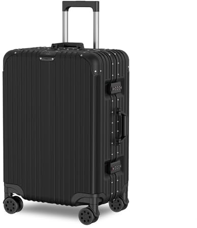 Voyagoux Koffer - 72L, Hartschalenkoffer mittelgroß, TSA-Schloss, Aluminium, Reisekoffer mit Rollen, 4X Airwheel-System Rollen, Robust und Leichtgewicht Suitcase, 66x42x26cm, Schwarz