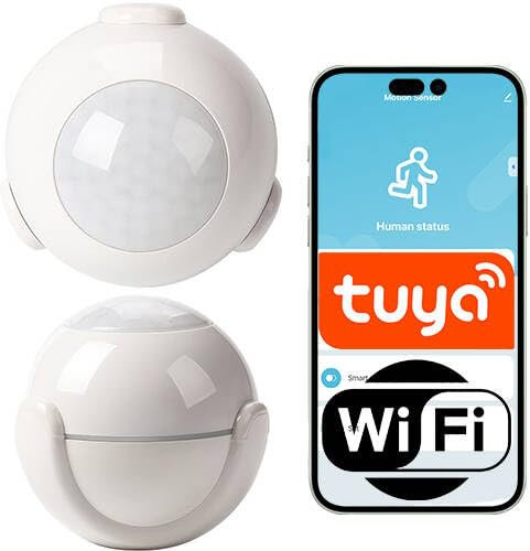 Sone Smart One WiFi Bewegungsmelder Smart Innen – Tuya Smart Bewegungsmelder mit App – Smartlife Bewegungssensor Smart Home – 110° Erkennung – 360° drehbar – CR123A – Mini WLAN Alarm