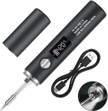 KKMOL Juego de soldador con batería, soldador recargable por USB, con LCD y modo de iluminación, 5 temperaturas ajustables 260 ℃-450 ℃, soldador completo profesional seguro - negro