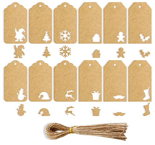 LfrXtra 140 Stück Papier Tags Kraft Weihnachts Tags Hängen Etiketten Bevorzugung Arts Mit 25 Metern Schnur