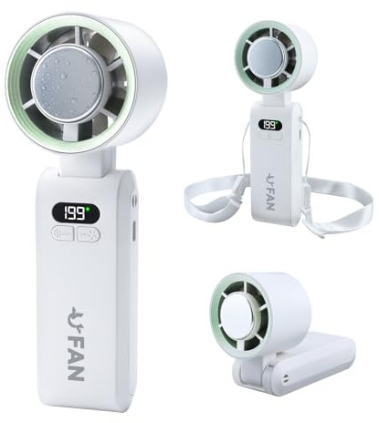 Feelhap Handventilator,Tragbarer Handventilator Turbo Ventilator mit 5000mAh Akku Aufladbar,Faltbar Hand Ventilatoren mit LED Anzeige,3-IN-1 Hand/Schreibtisch/Halsventilator,Mini Ventilator für Reisen