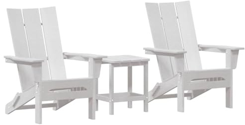 vidaXL Garden lounge set 3 pieces white HDPE, folding Adirondack chair white 74.5 x 80.5 x 90 cm HDPE, side table white 38 x 38 x 45 cm HDPE