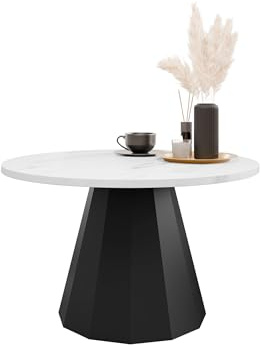 Mirjan24 Couchtisch Elskin, Runde Form, Gestell aus Stahl, Kaffeetisch, Wohnzimmertische, Beistelltisch, Sofatisch, Teetisch (Schwarz/Bianco Marmor)