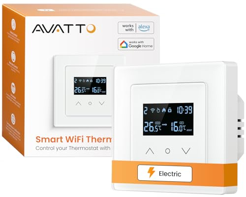 AVATTO 55x55mm Smart WiFi Thermostat für Elektrische Fußbodenheizung programmierbarer Raumthermostat kompatibel mit Alexa & Google Home, Fernbedienung über AVATTO-App oder Smart-Life-App