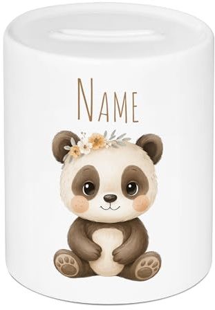 GRAZDesign Personalisierte Spardose Panda mit Namen - Geschenk zur Taufe, Weihnachten, Geburtstag Boho-Tier-Design