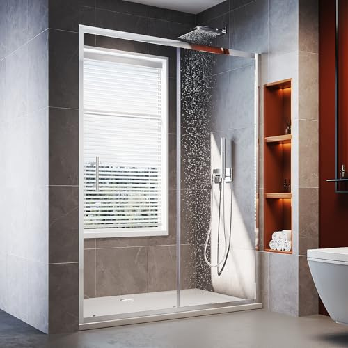 SUNXURY Porte coulissante 140 x 185 cm Porte de douche en niche 140 cm Paroi de douche en verre ESG de 5 mm avec cadre en aluminium