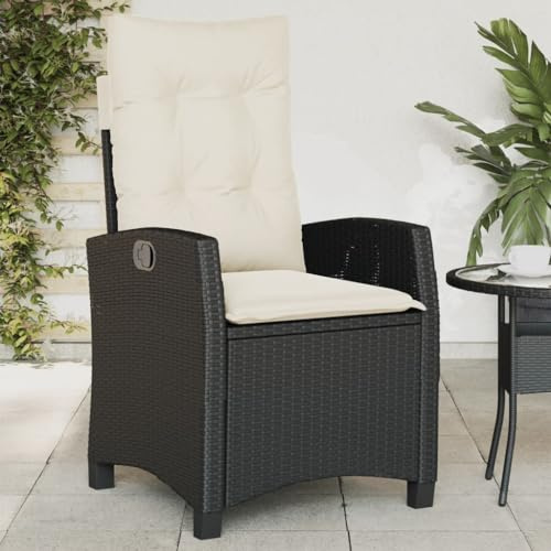HaoChrymec Gartensessel Verstellbar mit Kissen Schwarz aus Poly Rattan, Verstellbare Rückenlehne, Komfortabler Relaxsessel, Garten Möbel, Terassenstuhl Außen, Relaxsessel Garten, 57 x 66 x 93 cm