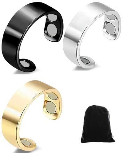 FUGLUS 3 pcs magnetring,migräne ring,Offener Magnetring,magnetfeldtherapie ring,Kupfer Magnetringe für Frauen Männer Ultrastarke Magnete reines Kupfer Einstellbare Größe mit Samtbeutel