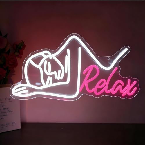 Relax Neon Schild, LED Lady Relax Neon Sign für Wand Deko, Dimmbare Neonlichter USB Power für Business Beauty Salon Massage Shop Home Hotel Schlafzimmer Wohnzimmer