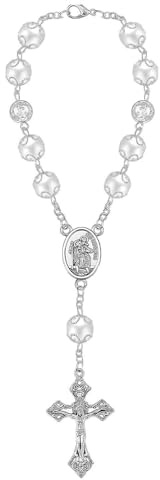 Auto Rosenkranz Rückspiegel Kreuz Anhänger Gebetskette Christlich | Perlenschmuck, robust, metallisch, tragbar, elegant, leicht, dekorativ, spirituell, handgearbeitet, raffiniert, stabil