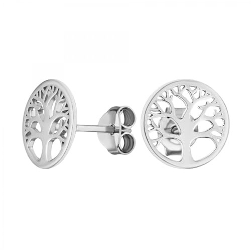 925 Sterling Silber Lebensbaum Ohrstecker, Filigrane Damen Ohrringe, 11mm x 10mm, Eleganter Naturschmuck mit Baum Design