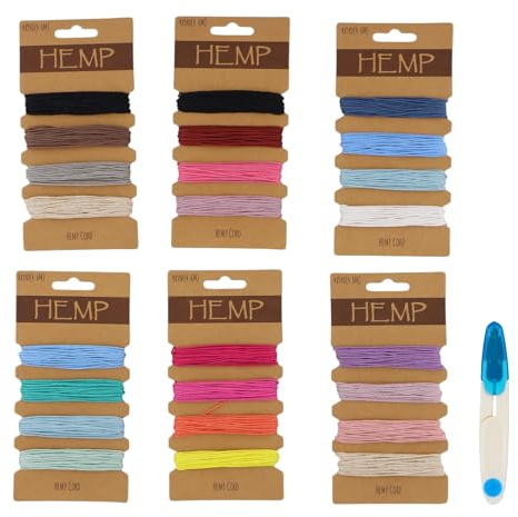 Lot de 24 Couleurs Fil Macramé 1mm 120 Yards avec 1 Ciseau en U, Cordon Bracelet, Corde en Coton Chanvre pour DIY Bijoux Macramé et Décoration