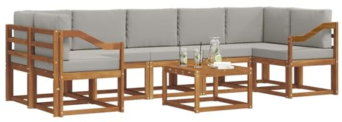 vidaXL Outdoor-Sofagarnitur mit Kissen 8 pcs Natürlich und Hellgrau