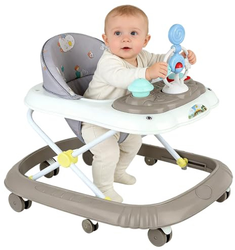 Lauflernhilfe Babywalker und Lauflernwagen, Laufwagen Baby Walker für Kinder, Gehhilfen, Höhe einstellbar, mit Musikfunktion (67 * 72 * 92cm-Khaki.)
