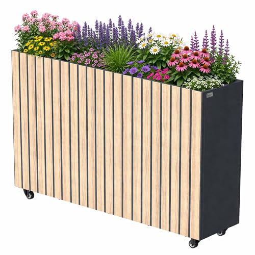 Zelsius Hochbeet verzinkter Stahl mit Rollen 120 x 30 x 80 cm | Anthrazit RAL 7016 Eiche Holzoptik | Pflanzkübel, Blumenkasten, Pflanzbeet, Gemüsebeet, Kräuterbeet, Blumenkübel, Pflanzkasten