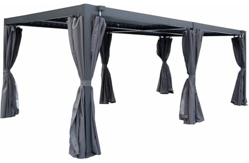 Pergola bioclimatica in alluminio con tenda e zanzariera Kensington - 3 x 5 m - Grigio
