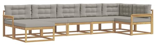 vidaXL Outdoor-Sofagarnitur mit Kissen 7 pcs Weiß und Hellgrau, Moderner Garten-Sofa, Flexible Sitzgelegenheit, wetterfestes Set für Entspannung im Hinterhof