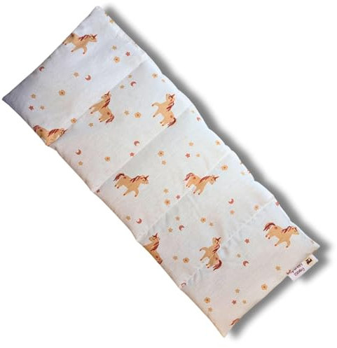Franzis Nähstube 50x20cm Kirschkernkissen Einhorn in 100% Baumwolle I Körnerkissen Kirschkern 50x20 für Mikrowelle I Wärmekissen, Kirschkernkissen, Nackenwärmekissen