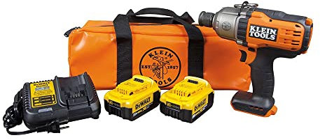 Klein Tools BAT20-7161 Llave de impacto inalámbrica, 500 pies-lb, par, portabrocas de 7/16 pulgadas, velocidad variable, bloqueo de seguridad, alimentación de iones de litio DeWALT 20V