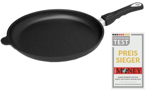 AMT Gastroguss Bratpfanne 28 cm Ø Schwenkpfanne 4 cm hoch, abnehmbarer Stiel, nicht induktionsgeeignet, Lotan® Antihaft-Veredelung, Gusspfanne (Aluguss), AMZN-428-Z20B