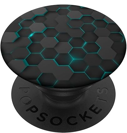 Cool Techno Teal Black Honeycomb Hexagons Abstract PopSockets Adhesive PopGrip