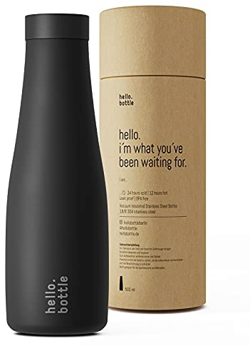 HELLO.BOTTLE Edelstahl Trinkflasche 24 Std. Kalt 12 Std. Heiß - Auslaufsicher I Kohlensäure geeignet I Premium Vakuum - Perfekte Isolierflasche für Sport, Laufen, Yoga, Wandern und Camping - 500ml