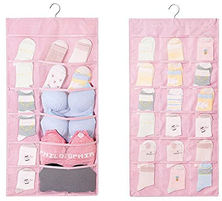 LondonExpress 30 Pockets Double Side Hanging Bag Bra Underwear Storage Organiser Tidy Hanger (Pink)