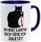 OM3® Du Bist Lustig Dich Töte Ich Zuletzt Tasse mit Spruch | Keramik Becher | Lustiges Katzen Motiv | 11oz 325ml | Beidseitig Bedruckt | Dunkelblau