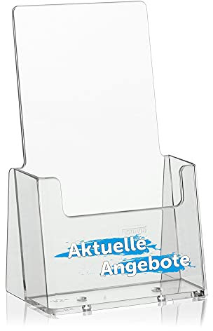 taymar DIN lang DL Flyerständer, Prospekthalter, transparenter Prospektständer, Tischprospektständer inkl. Bedruckung Aktuelle Angebote - weiß - blau