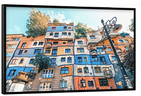 artboxONE Poster mit schwarzem Rahmen 60x40 cm Städte Hundertwasser Village - Bild hundertwasser Architektur Austria