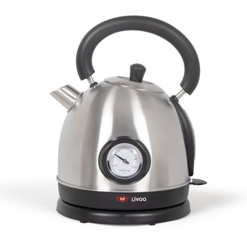 LIVOO DOD157 Bouilloire Rétro Vintage Rouge avec thermomètre intégré | Capacité 1.8L, Arrêt Automatique, Filtre anticalcaire | 1800W