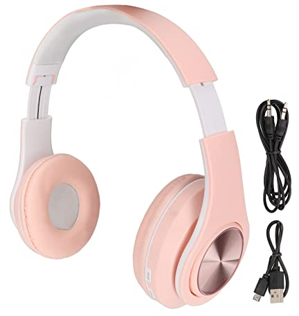 ciciglow Cat Ear PC-Gaming-Headset, Rauschunterdrückung, Kabelloser Gaming-Kopfhörer, Leuchtende LED-Licht, Tiefer Bass, Faltbare Kopfbügel-Kopfhörer mit Weichen Ohrenschützern(Rosa)