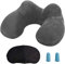 LUZWAY Cuscino da Viaggio Gonfiabile Cuscino Cervicale Collo Cuscini di Supporto Travel Pillow con Federa Lavabile, Inclusa Tappi per Le Orecchie, Maschera, per Viaggi Aereo Auto Treno Ufficio,Grigio