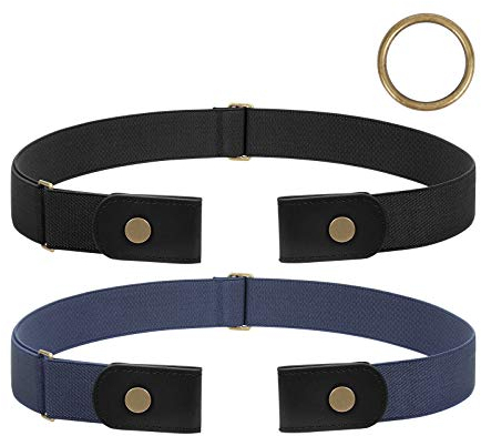 JasGood 2 Stück Herren Elastischer Gürtel Ohne Schnalle, Schnallenloser Gürtel Schnallenfreier Unsichtbarer Gürtel für Herren 3,5cm Breite, Schwarz/Blau, S-L, 60cm(Für Hosengröße 70cm-120cm)
