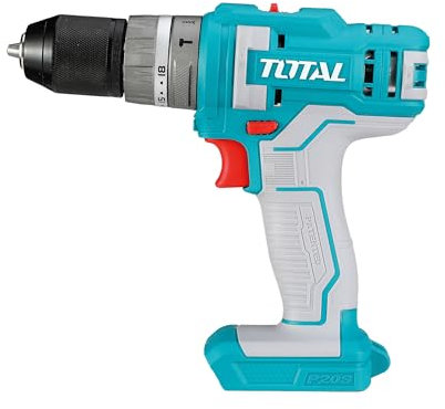 TOTAL - Taladro Percutor a Batería 20V | Portabrocas Metálico con Autobloqueo hasta 10 mm | 18 Posiciones Apriete, 1 Taladro, 1 Percusión | 2 Velocidades y Luz LED | No Incluye Batería ni Cargador