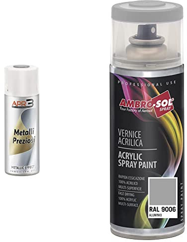 APR3 S400MET2 Smalto Spray Effetto Metalli Preziosi, Colore Oro Ricco Pallido & Ambro-Sol V4009006 Smalto Acrilico Multiuso, Vernice Brillante per Interni ed Esterni