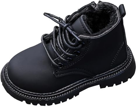 Happy Cherry Stivali da Neve Ragazzi Ragazze Pelle Scarpe Invernali Bambini Stivaletti Impermeabili Antiscivolo Scarponcini Inverno Suola Morbida in Gomma Resistente Esterno Nero EU 28