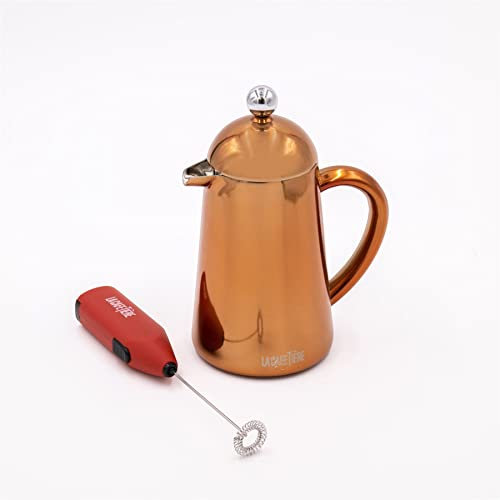 La Cafetière Havana 3 Cup Copper Colour Cafetiere, and Red Battery Milk Frother Set