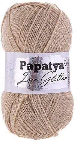100g Strickgarn Papatya Love Glitter Wolle Häkelgarn Glitzerwolle Farbwahl, Farbe:9220 sand