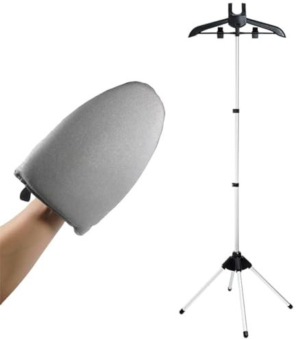 TONINT Garment Steamer Ironing Gloves and Hanger, Aluminum & Plastic Steamer Rack, 360° Rotatable, Grey, Handheld, Ironing Accessories