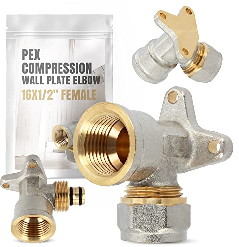 PEX Bogen mit Wandscheibe 16x1/2 IG Wasser Heizung V-Stück Schraubfitting Kompression Wandplatte Ellenbogen Rohrleitung Anschluss Rohrfitting Sanitär-Heizung-Systeme